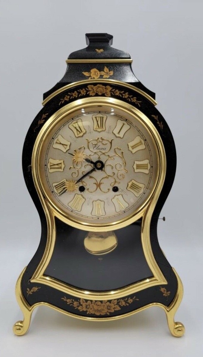 ELUXAクラシック装飾時計 黒と金 Beautiful Eluxa Mantle Clock Missing Finial But Works | eBay
