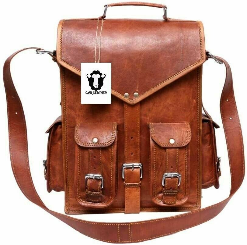 Vintage Genuine Leather Men's Outdoor Travel Satchel Backpack Rucksack