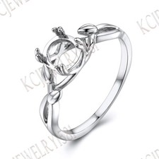 Semi Mount 6.5mm Round Cut Filigree Sterling Silver 925 Solitaire Fine Ring