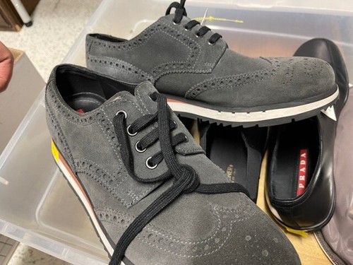 Prada Gray Suede Leather Wingtip Shoes 