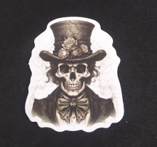 Distinguished Skeleton Spooky Black White Halloween Sticker 2" x 1.75" AW