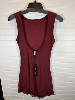 MOTEL Renata Asymmetrical Mini Dress In Burgundy Mesh Sz Small NWT