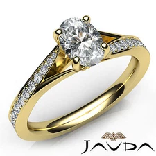 Cathedral Split Shank Pave Oval Diamond Engagement Ring GIA F Color VS1 1.07 Ctw