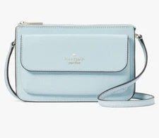 Kate Spade Leila Small Flap Crossbody Bag Dewy Blue Leather Purse K8284 NWT $269