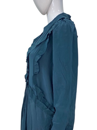Isabel Marant Designer Femmes Salvia Vert Bouteille Soie Court Mini Robe L 38 - Photo 12 sur 16