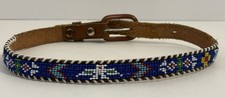 VTG Hand Beaded 22  Child  s Southwestern Style Leather Belt 1950  s-60  s.