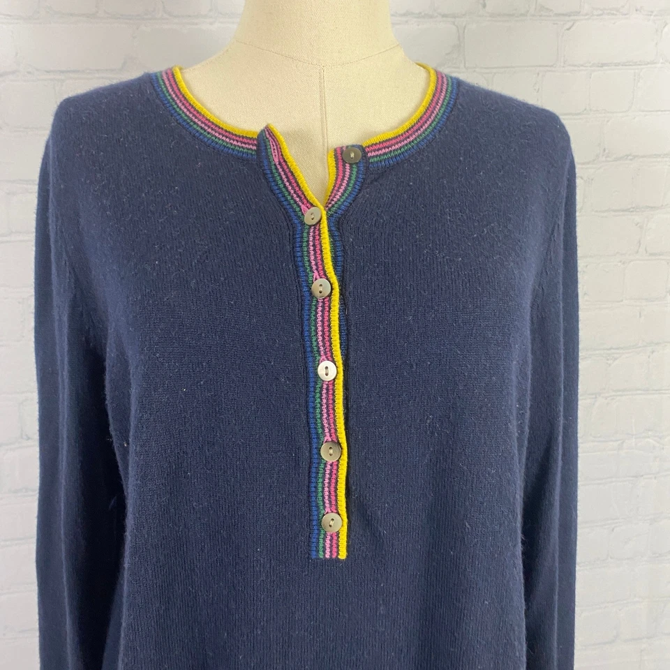 Suéter BODEN Marlborough Henley Azul Marino Arco Iris Rayas Lana Cachemira EE. UU. 10 UK 12 Foto 2 de 4