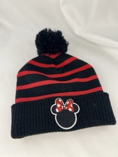 Disney Minnie Mouse Beanie Hat with Tassle One Size Knit PomPom Red White Cap