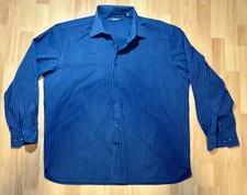Perry Ellis Shirt Mens XL Blue White Striped Button Up Long Sleeve Cotton Dress