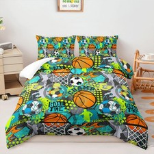 Sport Comforter Set Twin Size,Printed Basketball Soccer Bedding Set for Boys ...