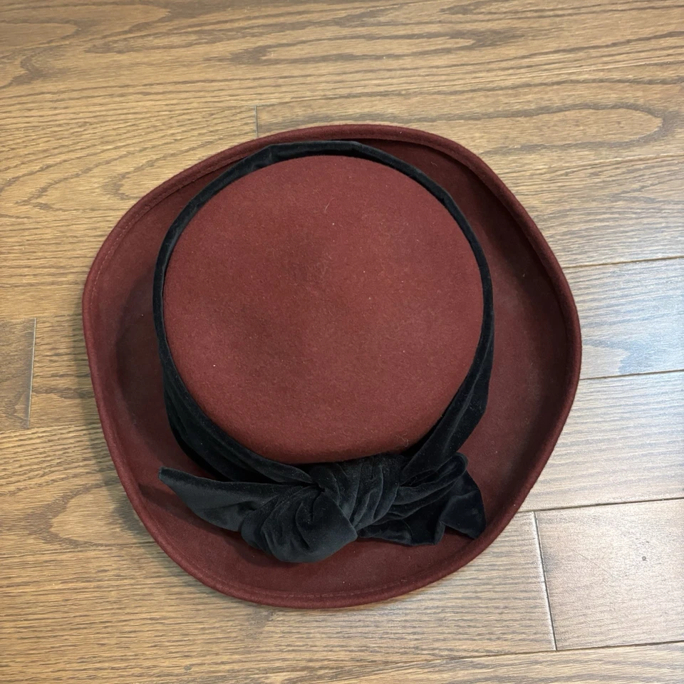 Sombrero Derby De Lana J Peterman Company De Colección Para Mujer Cinta Rodeo Borgoña Italia Foto 3 de 4