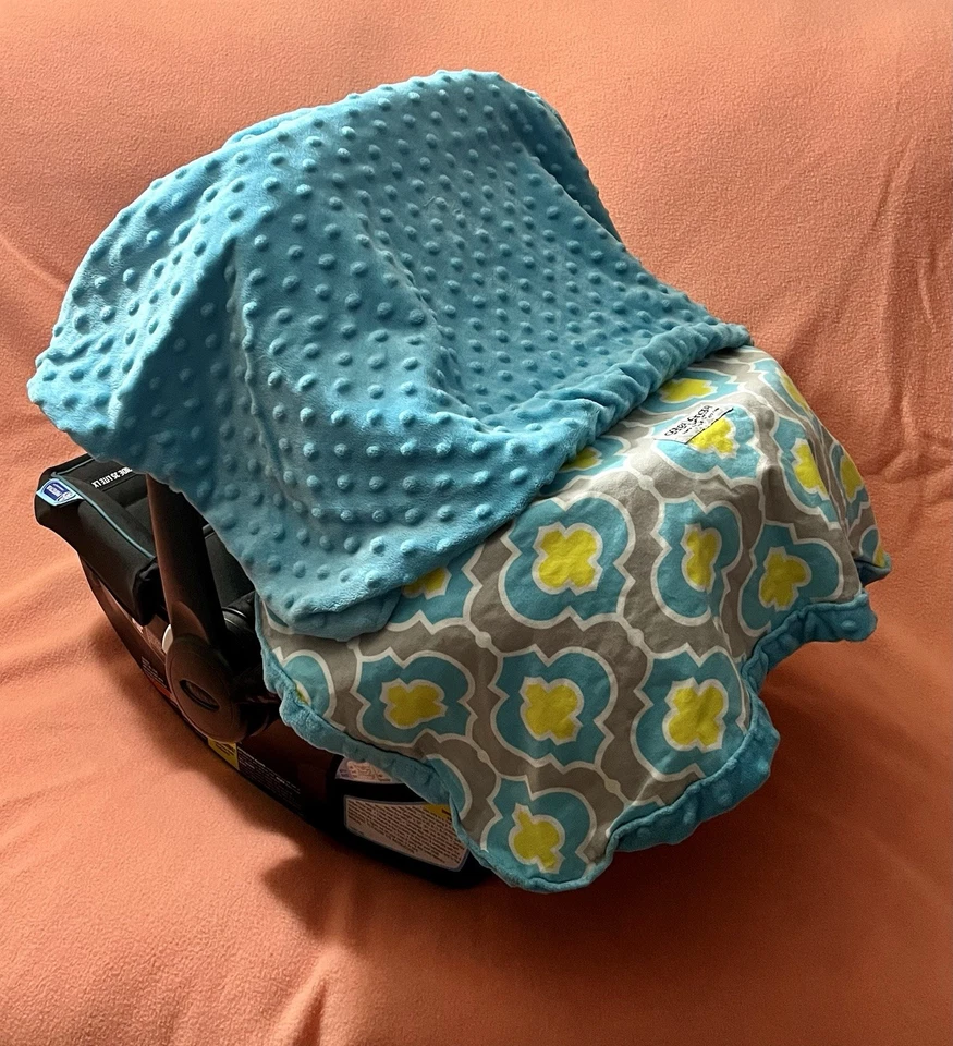 Carseat Canopy • Blue + Yellow Design • Minky Fleece • Baby Car Seat Cover - Image 4 of 4