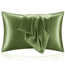 Silky Satin Pillowcases 2 Pack, Hair Skin Care, Breathable Queen, Green