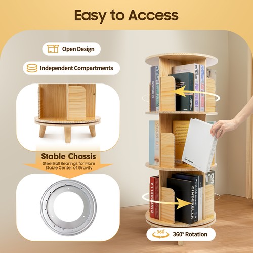 3 Tiers Rotating Bookshelf Bookcase Storage Shelf Display Rack Stand for Kids