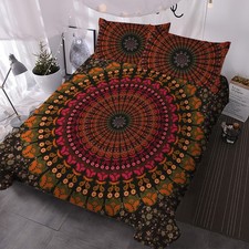 3PCS Black Orange Mandala Duvet Cover Set Soft Bohemian Bedding Set All Seasons