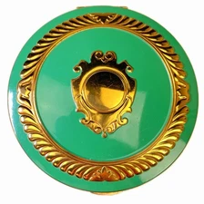 Elgin American Compact 4” Enameled Green Gold Vintage Power Make Up