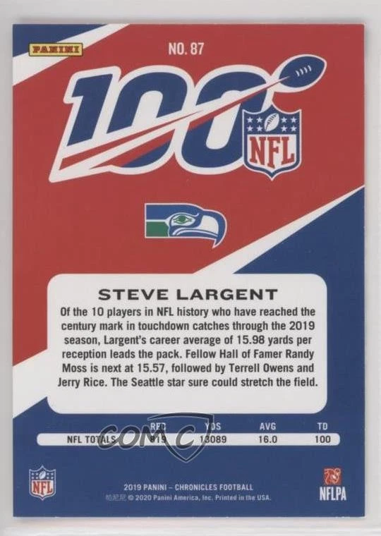 2019 Panini Chronicles NFL 100 Steve Largent #87 HOF - Image 2 of 2