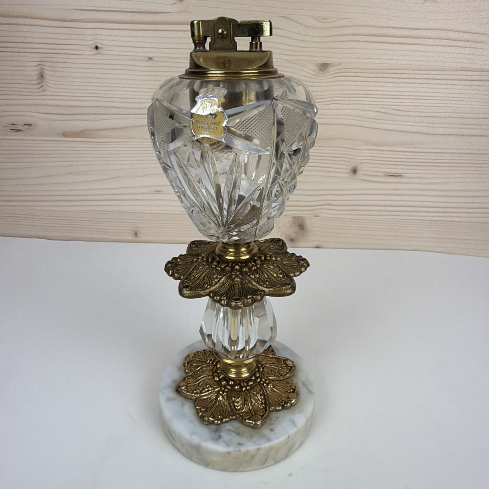 Brass Crystal Marble 9" Czechoslovakia