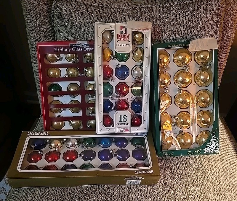 60+ Vintage Glass Ball Christmas Ornaments Misc. Red Gold Silver Green Blue, Etc