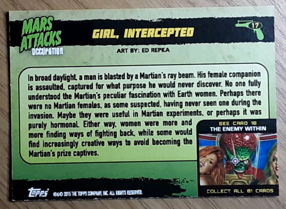 2015 Mars Attack's Occupation Concept Card 17 GIRL INTERCEPTED. - Image 2 of 3