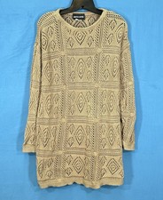 Vtg PIERRE CARDIN Taupe AIRY Crochet Knit COT...
