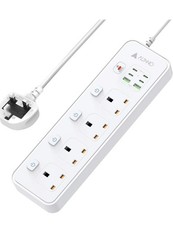 AUNNO Extension Lead with USB Slots, 4 Way Sockets Outlets with 4 USB-C Ports an
