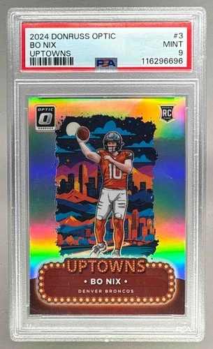116296696 Bo Nix 2024 Panini Donruss Optic #3 Uptowns Rookie RC SSP PSA 9