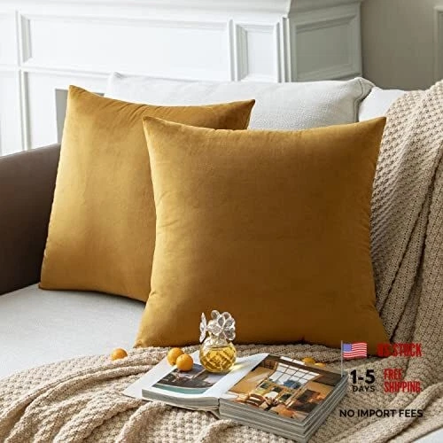 Set of 2 Golden Brown Velvet Throw Pillows 18"x18" - Colored Solid Velvet
