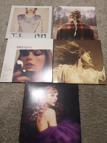 Taylor Swift Vinyl Record Lot, 1989, Lover, Evermore, and Midnights, Like New