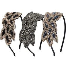 3 Pieces 1920s Flapper Headbands for Women 20s Vintage Headpiece Rhinestone Bead