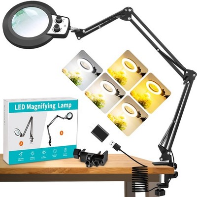 KMDES 12X Magnifying Glass with Light and Stand, Extended Knob, Black 