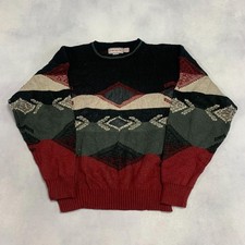 Vintage Abstract Knitted Jumper Patterned Grandad Knit Sweater Men's 2XL