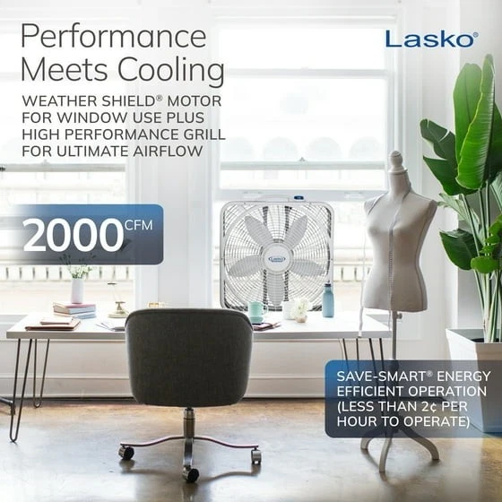 Lasko 20 pol. Ventilador de caixa de desempenho 3 velocidades branco proteção climática 3720 Lasko 3720 - Imagem 3 de 4