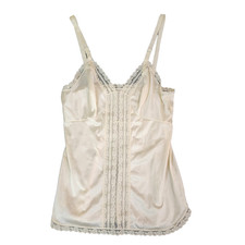 Vntg Shadowline Womens Camisole Top Sz 32 Ivory Lace Trim Spaghetti Strap 2225