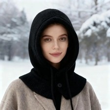 Winter Hooded Scarf Hat Knit Balaclava for Women Men Warm Fleece Neck Gaiter B