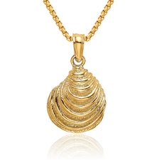 14K Solid Yellow Gold Clam Shell Necklace