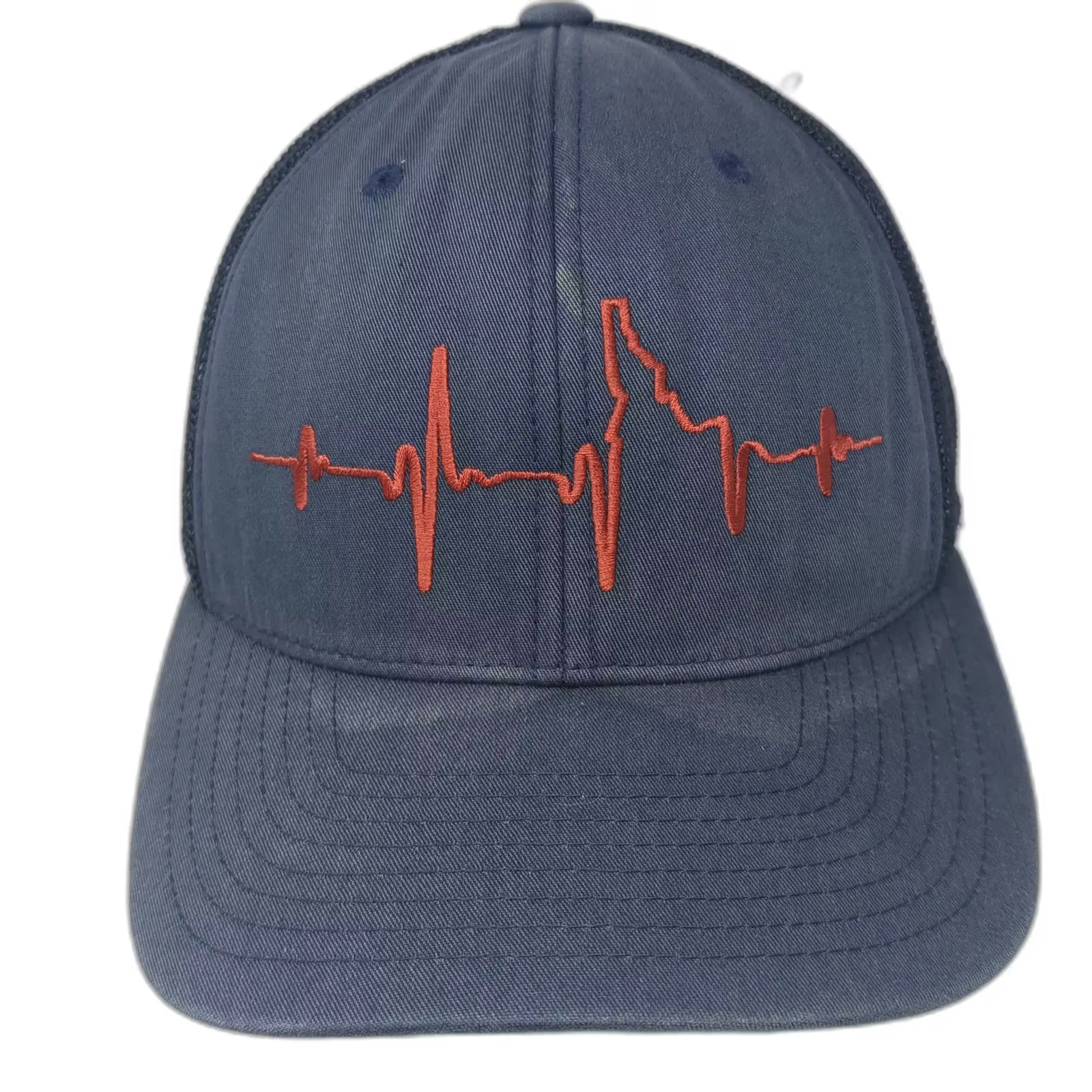 Yupoong Baseball Hat Blue Orange One Size Idaho Heartbeat Embroidery Mesh Back