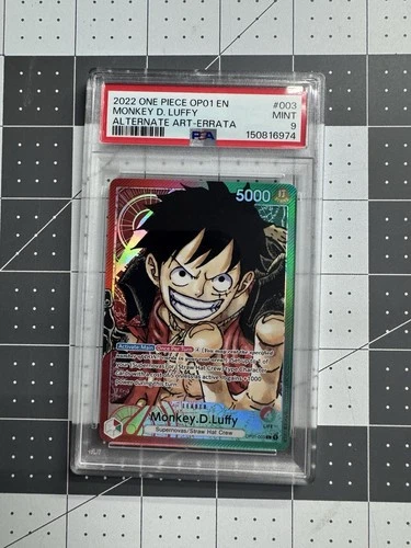 ONE PIECE OP01 #003 MONKEY D LUFFY LEADER ERRATA ALT ART ENGLISH PSA MINT 9