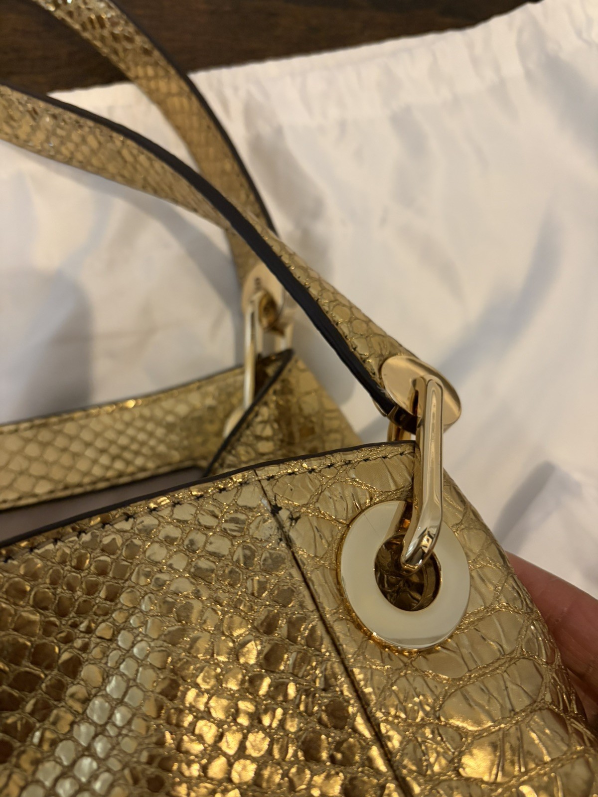 Michael Kors Metallic Gold Python Embossed Leathe… - image 10