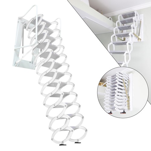 Wall Mounted Folding Ladder Loft Stairs Attic Folding Ladder Al-Mg alloy 12 Step