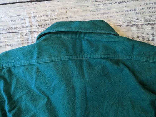 Vintage 70s Woolrich Chamois Mens Button Up Shirt Large Teal Green Rare - Picture 6 of 8
