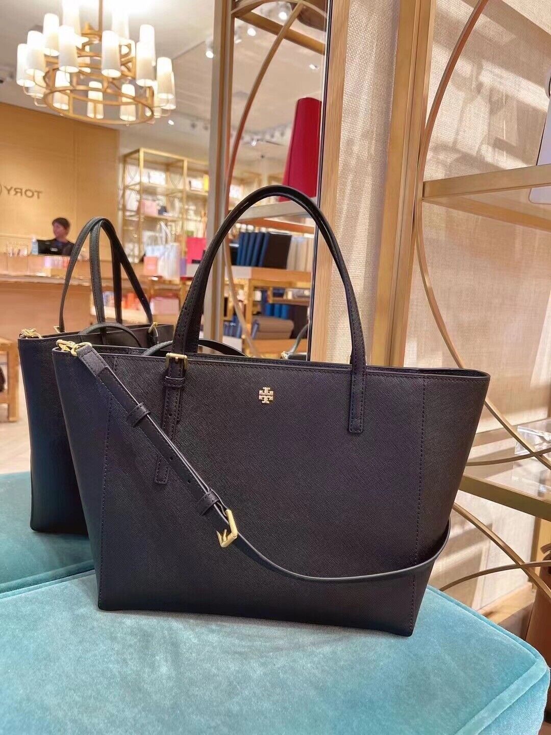 NWT! TORY BURCH EMERSON SMALL TOP ZIP LEATHER TOTE SHOULDER BAG Black | eBay