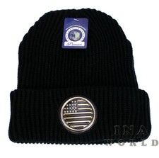 USA American Flag Beanie hat Stars and Stripes Flag Knit Cuffed Beanie cap-Black