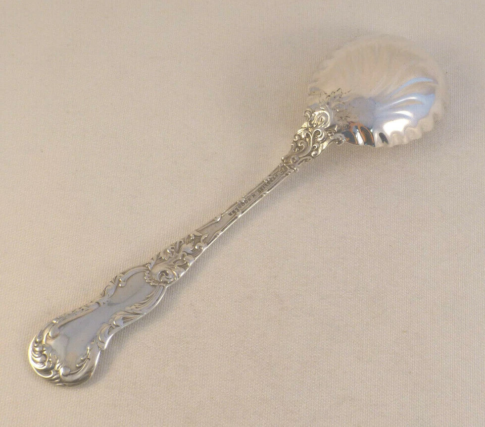 Cuchara de gelatina/conserva acanalada Heráldica de Durgin Sterling-7" Foto 3 de 4