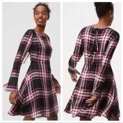 Ann Taylor Loft 12 Black Purple Plaid Long Sleeve Dress Flare Sleeves | eBay Ann Taylor Loft 12 Black Purple Plaid Long Sleeve Dress Flare Sleeves | eBay