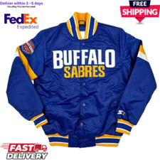 Buffalo Sabres Royal Blue Full-Snap Varsity Satin Bomber Jacket Free Shipping