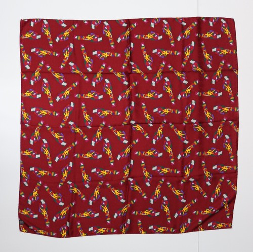 Red Olympic Man Carrying Torch Scarf, 100% Silk Handmade in Italy 36"X36" - Picture 3 of 3