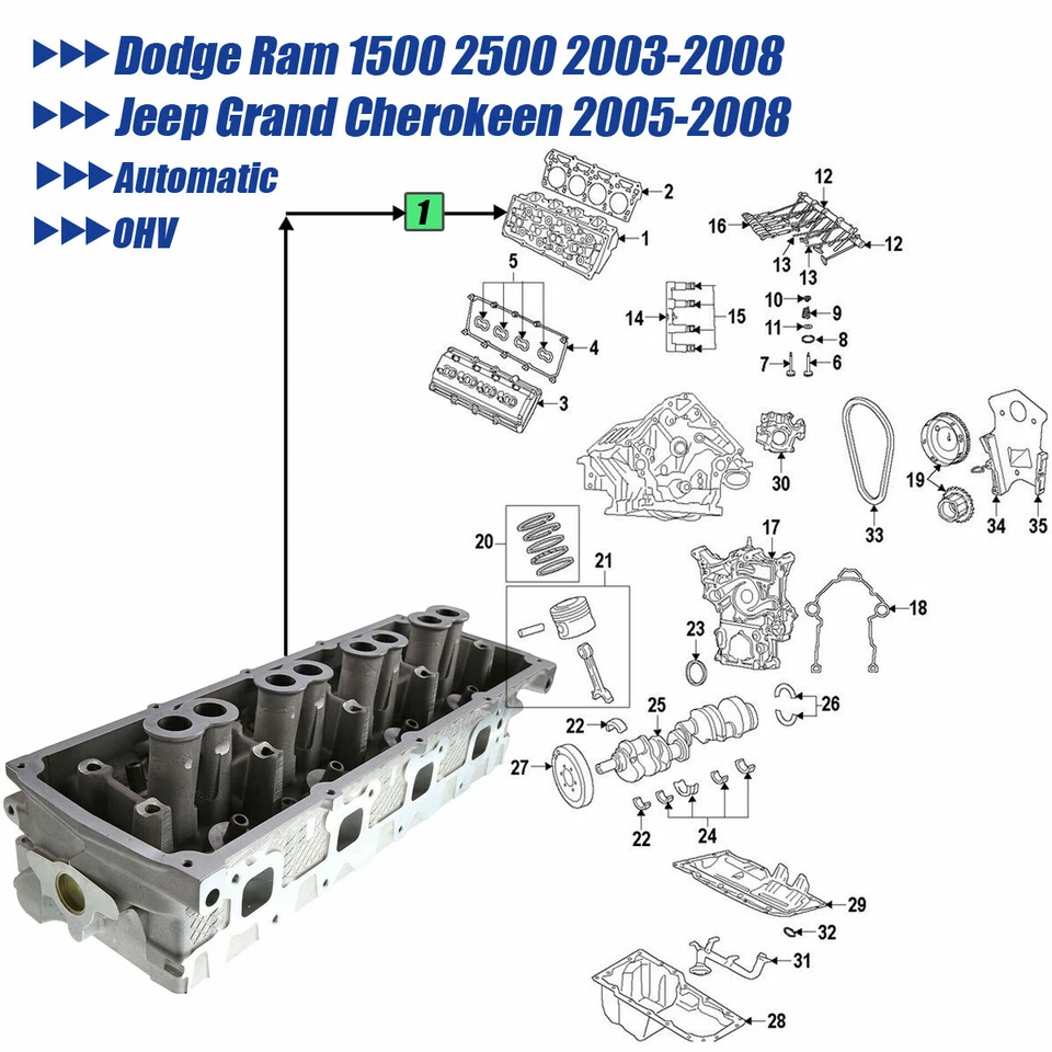 Culata lado pasajero para Dodge Ram 1500 Jeep Grand Cherokee WH V8 5,7 L Foto 2 de 4