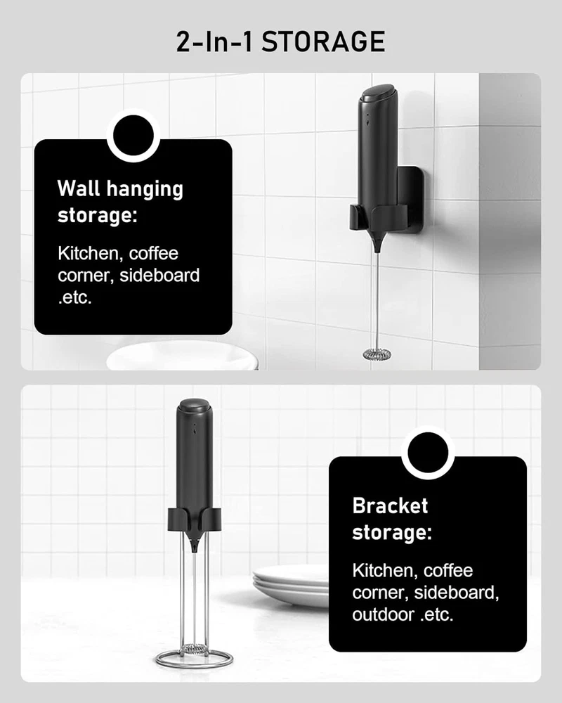 Milk Frother Handheld, Electric Milk Frothers with USB Rechargeable Stand, Match