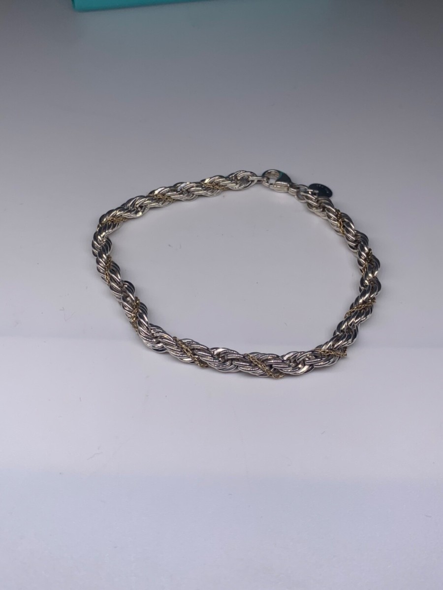 Tiffany & Co. Sterling Silver & 18k Gold Twisted Rope Bracelet 7.5